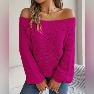 NWOT Solid Off Shoulder Pointelle Knit Sweater